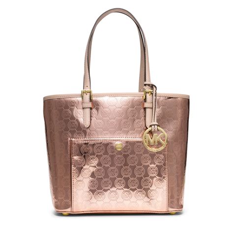 michael kors rose gold logo tote|michael kors gold evening bag.